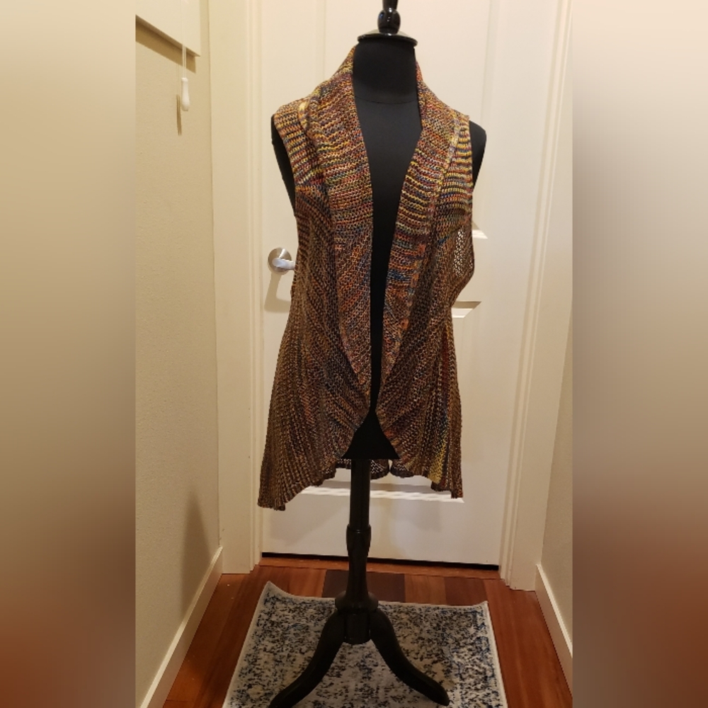 Indigo Multicolor Knit Women's Long Length Vest W/ hi-low Hem